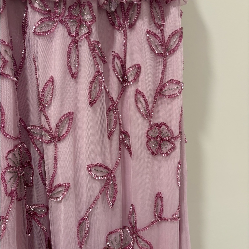 Adrianna Papell Blouson Mermaid Gown with Jasmine Beading in Pink Lace - Picture 3 of 11